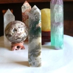 Green Moss Agate Crystal Tower with Druzy.